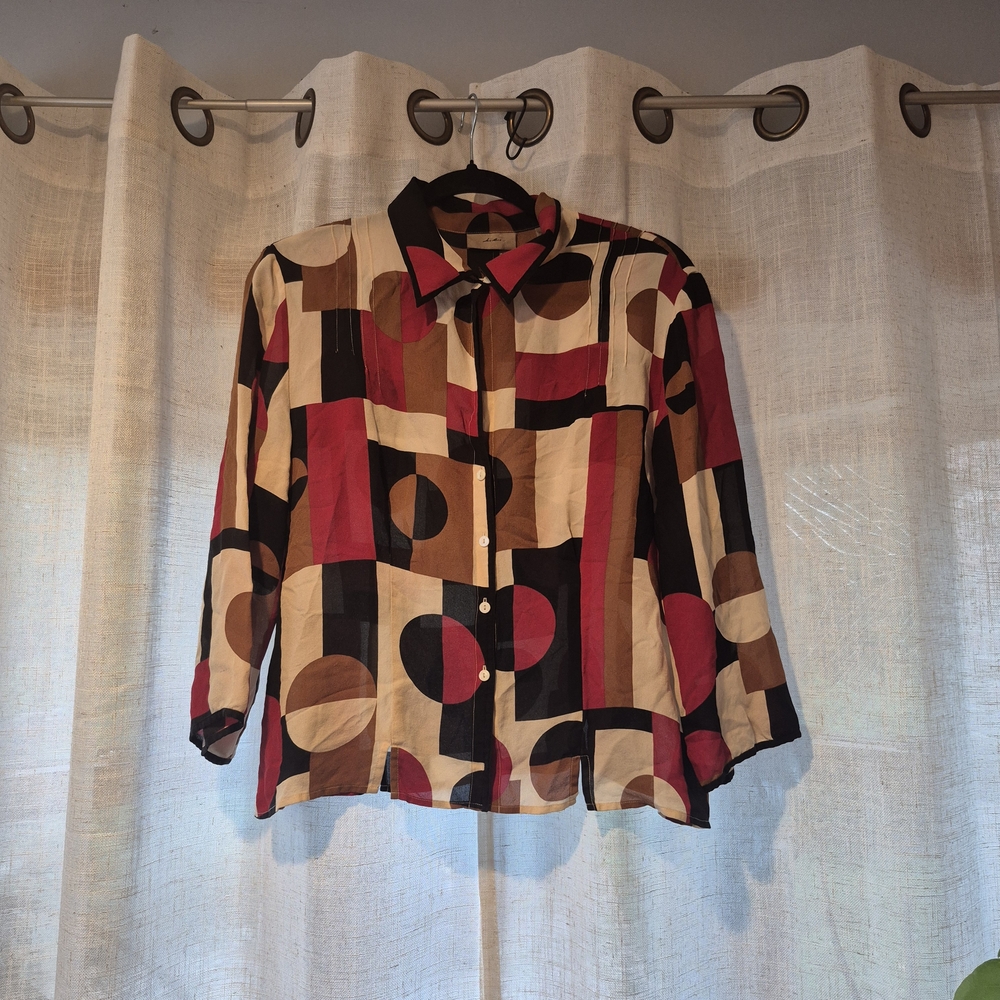 Silk Geometric Patterned Button-Up Shirt